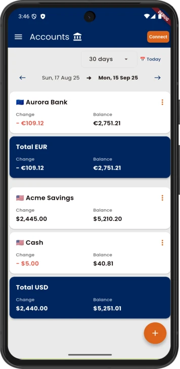 a phone showing accounts